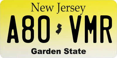NJ license plate A80VMR