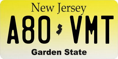 NJ license plate A80VMT