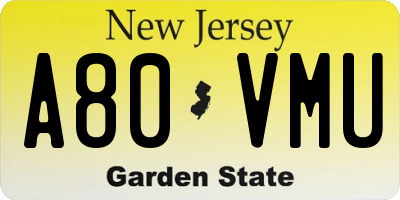 NJ license plate A80VMU
