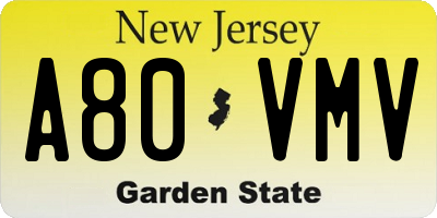 NJ license plate A80VMV