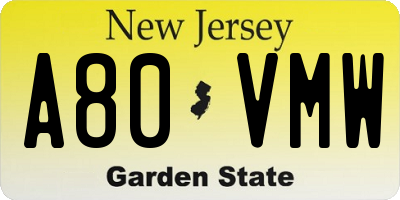 NJ license plate A80VMW