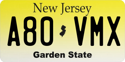 NJ license plate A80VMX