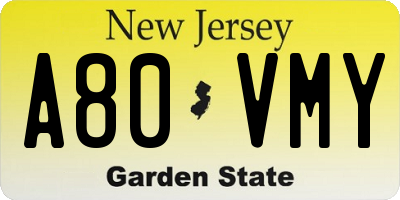 NJ license plate A80VMY