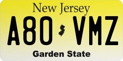 NJ license plate A80VMZ