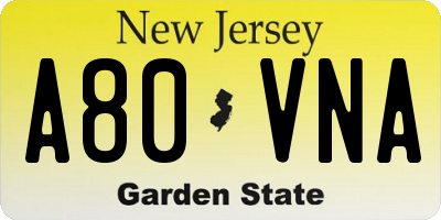 NJ license plate A80VNA