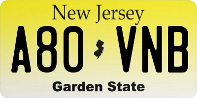 NJ license plate A80VNB