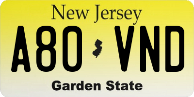 NJ license plate A80VND