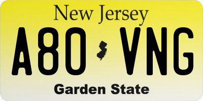 NJ license plate A80VNG