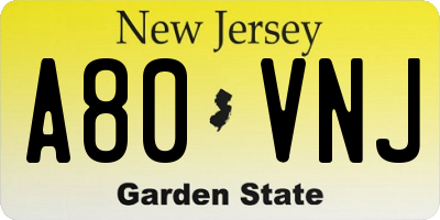 NJ license plate A80VNJ