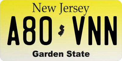NJ license plate A80VNN