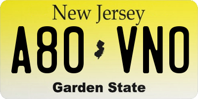 NJ license plate A80VNO