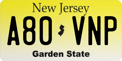 NJ license plate A80VNP