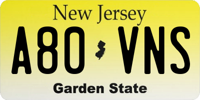NJ license plate A80VNS