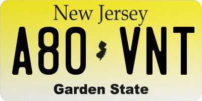 NJ license plate A80VNT