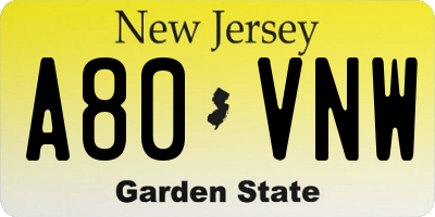 NJ license plate A80VNW