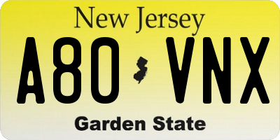 NJ license plate A80VNX