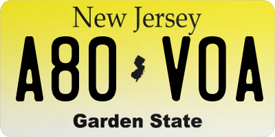 NJ license plate A80VOA