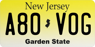 NJ license plate A80VOG