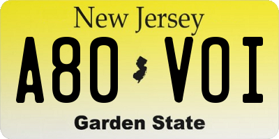 NJ license plate A80VOI