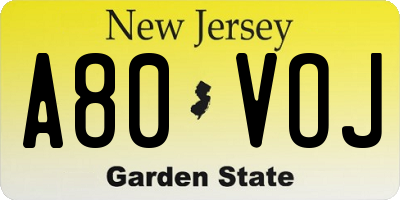 NJ license plate A80VOJ
