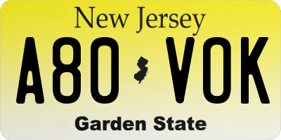 NJ license plate A80VOK