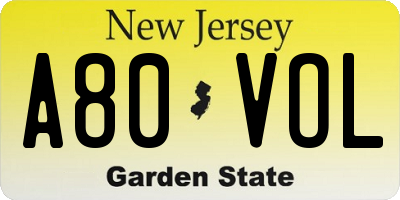 NJ license plate A80VOL