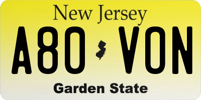 NJ license plate A80VON