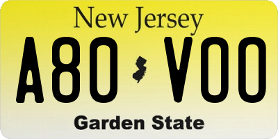 NJ license plate A80VOO