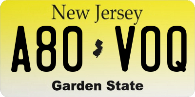 NJ license plate A80VOQ