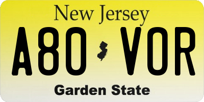 NJ license plate A80VOR