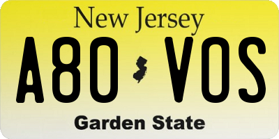 NJ license plate A80VOS
