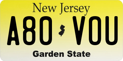 NJ license plate A80VOU