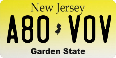 NJ license plate A80VOV