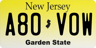NJ license plate A80VOW