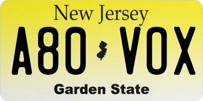 NJ license plate A80VOX