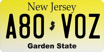 NJ license plate A80VOZ