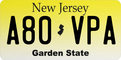 NJ license plate A80VPA
