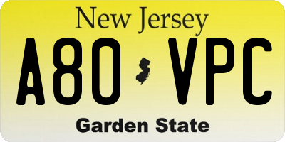 NJ license plate A80VPC