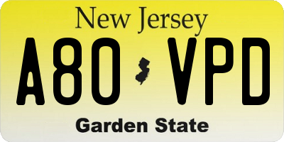 NJ license plate A80VPD