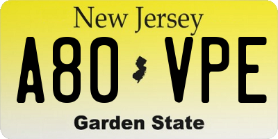 NJ license plate A80VPE