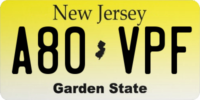 NJ license plate A80VPF