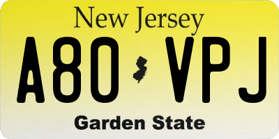 NJ license plate A80VPJ