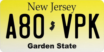 NJ license plate A80VPK
