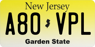 NJ license plate A80VPL