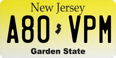 NJ license plate A80VPM