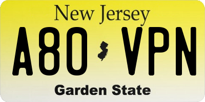NJ license plate A80VPN