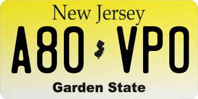 NJ license plate A80VPO