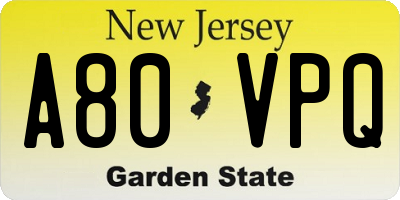 NJ license plate A80VPQ