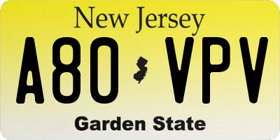 NJ license plate A80VPV