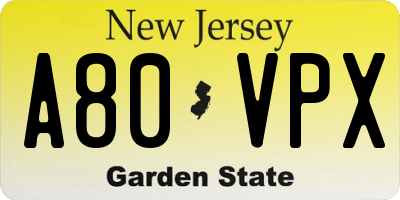 NJ license plate A80VPX